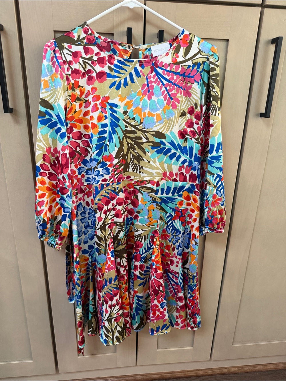 Vibrant Floral Multi-Color Long-Sleeve Shift Dress